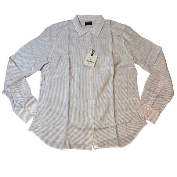 NWT UNTUCKit Women’s Size 6 Linen Tencel Pinstripe Button-Up Shirt - Picture 1 of 4
